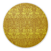 ウッドランド葉金ゴールドラビットウィリアムモリスパターン セラミックノブ (正面)