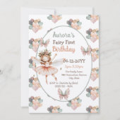 ウッドランド蝶&ハートフェアリー最初の誕生日 招待状 (正面)