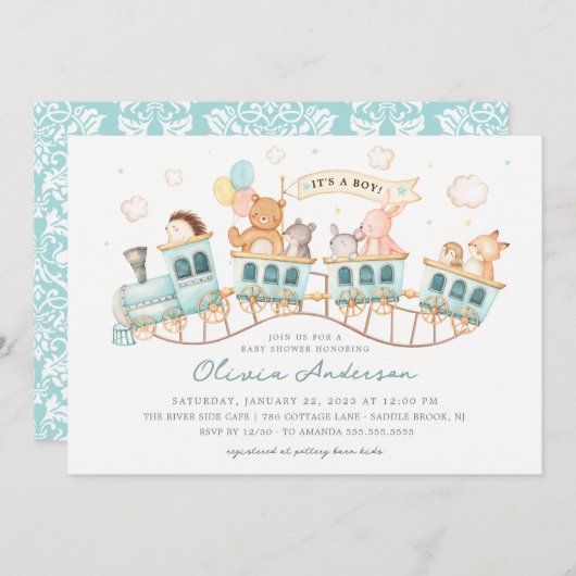 ウッドランド表現ベイビーシャワー 招待状 (正面/裏面)