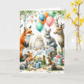 ウッドランド誕生日パーティー カード (黄色い花)
