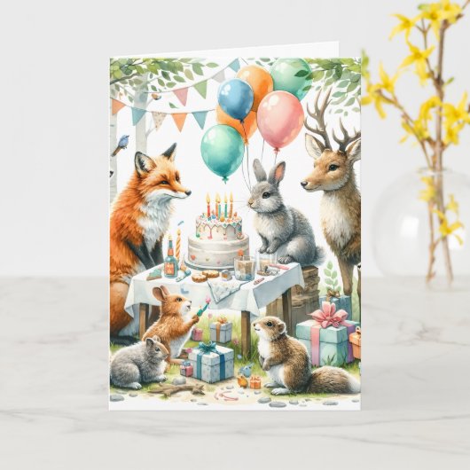 ウッドランド誕生日パーティー カード (黄色い花)