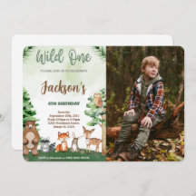 ウッドランド誕生日フォト招待状
