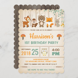 ウッドランド誕生日招待状森林動物パーティー 招待状