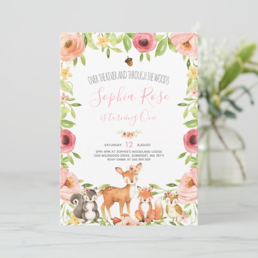 ウッドランド誕生日招待状森林動物パーティー 招待状 (スタンド正面)