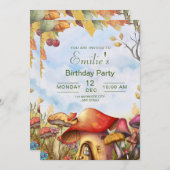 ウッドランド誕生日招待状、ウッドランドキノコ 招待状 (正面/裏面)