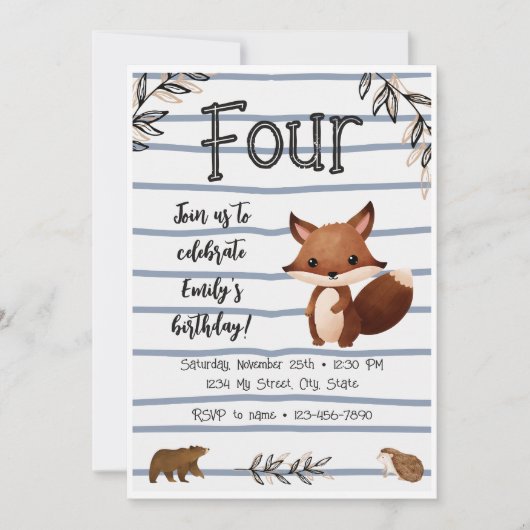 ウッドランド誕生日招待状 招待状 (正面)