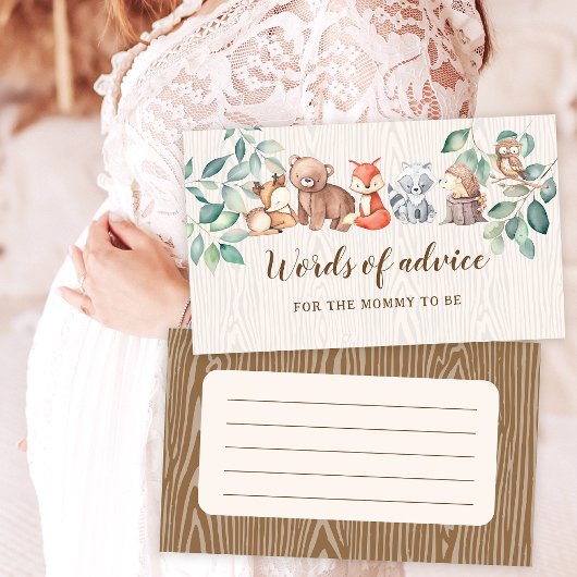 ウッドランド語のアドバイス男の赤ちゃんシャワーカード エンクロージャーカード