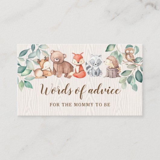 ウッドランド語のアドバイス男の赤ちゃんシャワーカード エンクロージャーカード (正面)