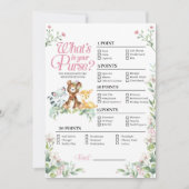 ウッドランド赤ちゃんシャワーあなたの財布のゲームの中にあるものを 招待状 (正面)