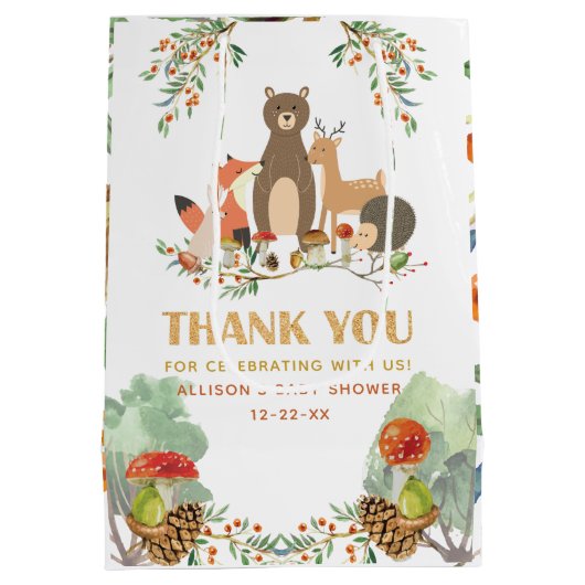 ウッドランド赤ちゃんシャワーありがとう ミディアムペーパーバッグ (裏面)