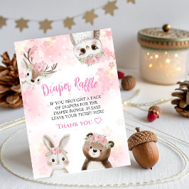 ウッドランド赤ちゃんシャワーおむつガール用ラッフルカード エンクロージャーカード