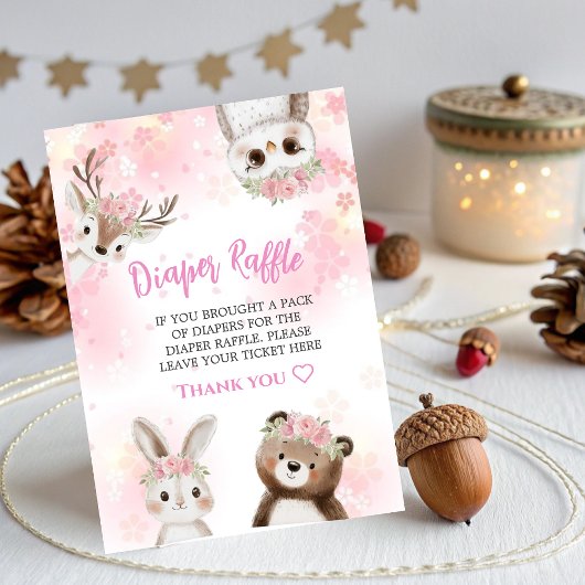 ウッドランド赤ちゃんシャワーおむつガール用ラッフルカード エンクロージャーカード