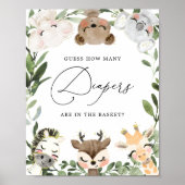 ウッドランド赤ちゃんシャワーおむつサインの数を推測 ポスター (正面)