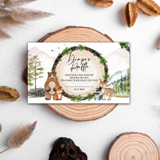 ウッドランド赤ちゃんシャワーおむつラッフルチケットエンクロス エンクロージャーカード