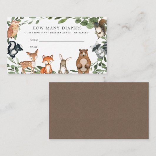 ウッドランド赤ちゃんシャワーおむつ数を推測 エンクロージャーカード (正面/裏面)