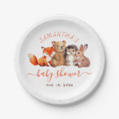 ウッドランド赤ちゃんシャワーかわいい森林動物の赤いスクリプト ペーパープレート (正面)
