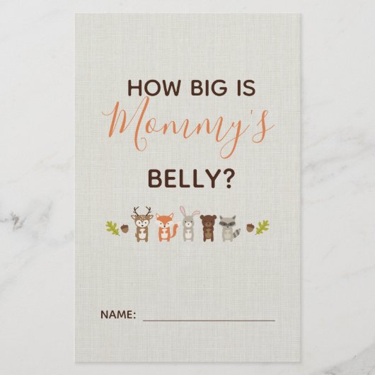 ウッドランド赤ちゃんシャワーどのように大きいママの腹ゲーム (正面)