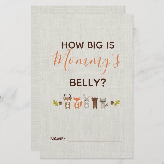 ウッドランド赤ちゃんシャワーどのように大きいママの腹ゲーム (正面/裏面)
