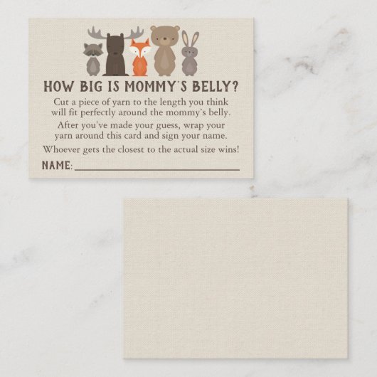 ウッドランド赤ちゃんシャワーどのように大きいママの腹ゲーム コーリングカード (正面/裏面)