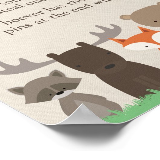 ウッドランド赤ちゃんシャワーはベビーゲームのサインを言わない ポスター (角)