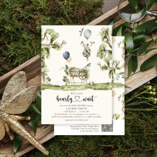 ウッドランド赤ちゃんシャワーを待つことができるQRコード 招待状