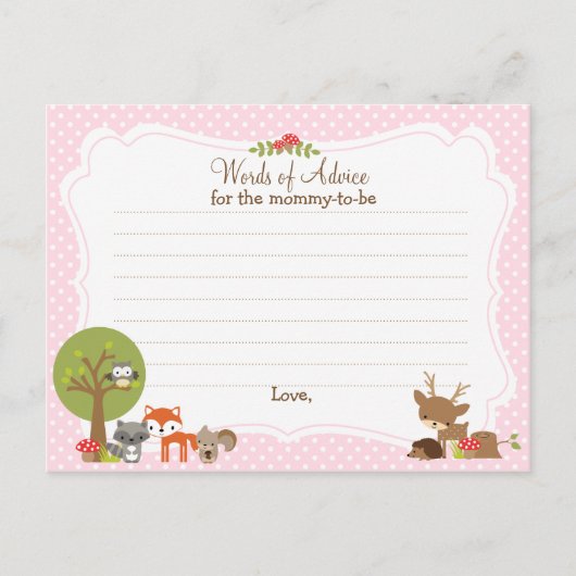 ウッドランド赤ちゃんシャワーアドバイスカード アドバイスカード (正面)
