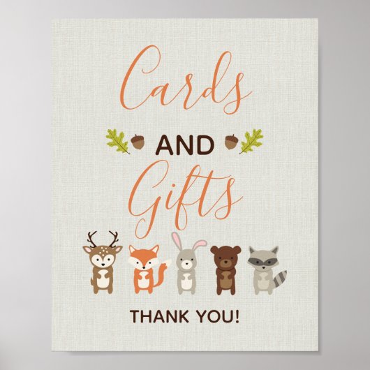 ウッドランド赤ちゃんシャワーカードとギフトサイン ポスター (正面)