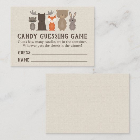 ウッドランド赤ちゃんシャワーキャンディ推測ゲームカード 名刺 (正面/裏面)