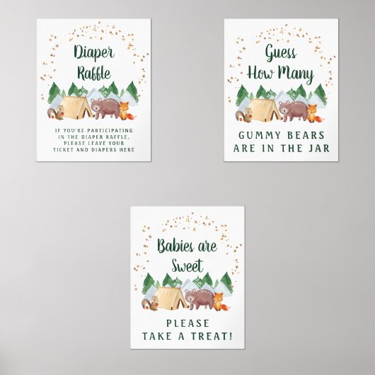 ウッドランド赤ちゃんシャワーゲームがポスターセットを引き立てる (正面)
