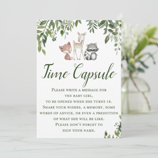 ウッドランド赤ちゃんシャワーゲーム – タイムカプセル 招待状 (スタンド正面)