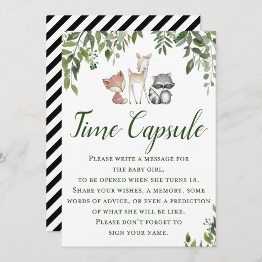 ウッドランド赤ちゃんシャワーゲーム – タイムカプセル 招待状 (正面/裏面)
