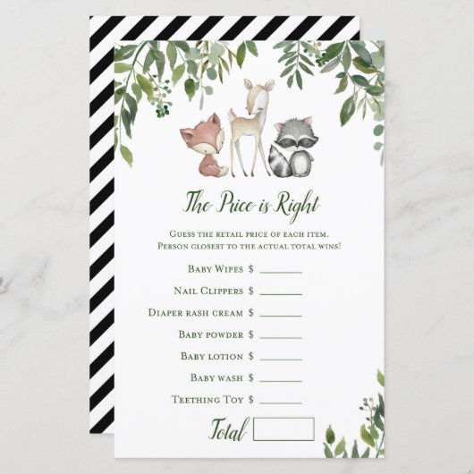 ウッドランド赤ちゃんシャワーゲーム – 価格は右 (正面/裏面)