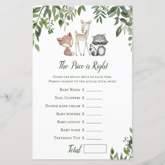 ウッドランド赤ちゃんシャワーゲーム – 価格は右 (正面)