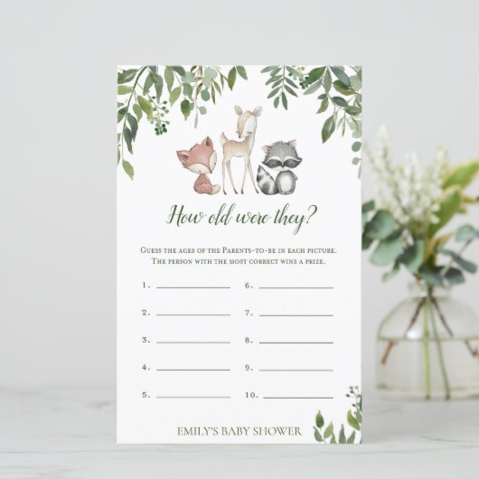 ウッドランド赤ちゃんシャワーゲーム – 彼らは何歳だった (スタンド正面)