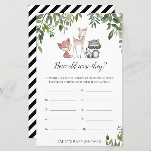 ウッドランド赤ちゃんシャワーゲーム – 彼らは何歳だった (正面/裏面)