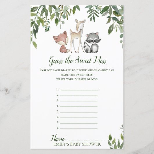 ウッドランド赤ちゃんシャワーゲーム – 甘い混乱を推測 (正面)