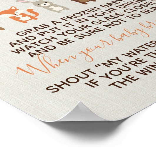 ウッドランド赤ちゃんシャワーゲーム – 私の水が壊れたポスター ポスター (角)