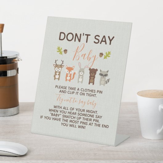 ウッドランド赤ちゃんシャワーゲーム – 言わないベビーポスター 台座サイン (インサイチュ)