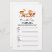 ウッドランド赤ちゃんシャワーゲーム – 赤ちゃん動物の名前 (正面/裏面)