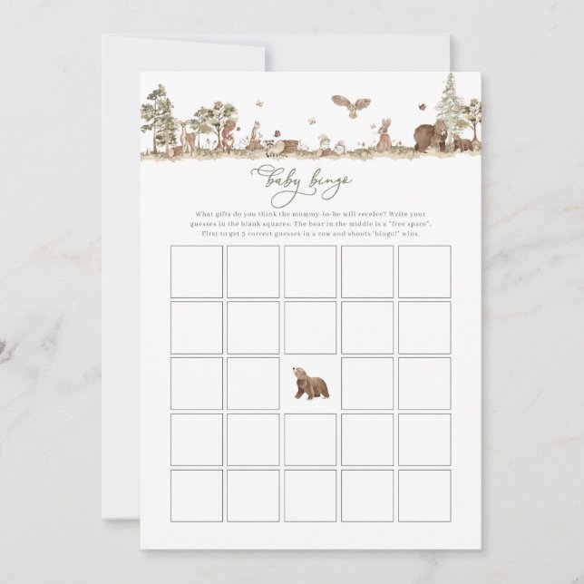 ウッドランド赤ちゃんシャワーベビービンゴゲーム (正面)