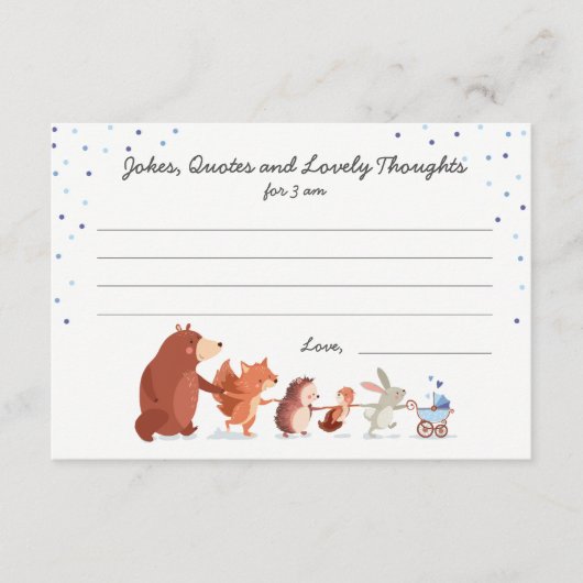 ウッドランド赤ちゃんシャワーボーイブルーおむつゲームカード アドバイスカード (正面)