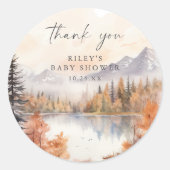 ウッドランド赤ちゃんシャワー丸いステッカー山少年 ラウンドシール (正面)