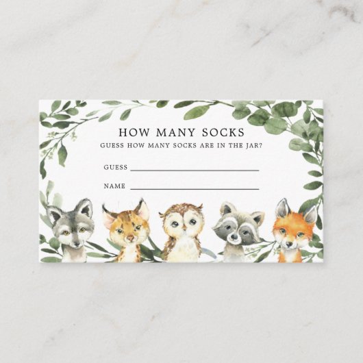 ウッドランド赤ちゃんシャワー何枚のソックスカードを推測 エンクロージャーカード (正面)