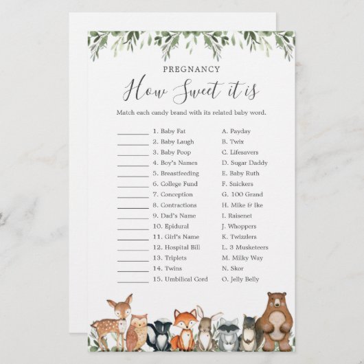 ウッドランド赤ちゃんシャワー妊娠甘さ (正面/裏面)