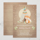 ウッドランド赤ちゃんシャワー招待状キツネテペピンクガール 招待状 (正面/裏面)