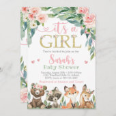ウッドランド赤ちゃんシャワー招待状女の子だ 招待状 (正面/裏面)