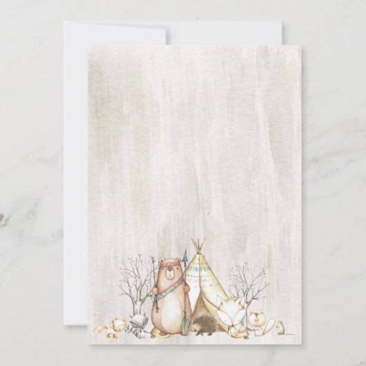 ウッドランド赤ちゃんシャワー招待状、ベアーボーイ 招待状 (裏面)