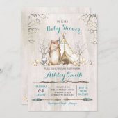 ウッドランド赤ちゃんシャワー招待状、ベアーボーイ 招待状 (正面/裏面)