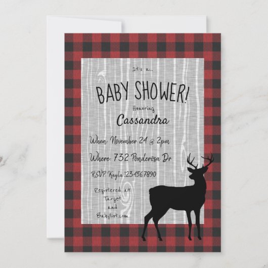 ウッドランド赤ちゃんシャワー招待状 – 赤/黒 招待状 (正面)