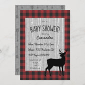 ウッドランド赤ちゃんシャワー招待状 – 赤/黒 招待状 (正面/裏面)